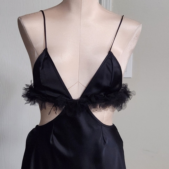 New!For Love And Lemons Satin‎ Cutout Tulle Trim Slip Dress - Picture 8 of 14